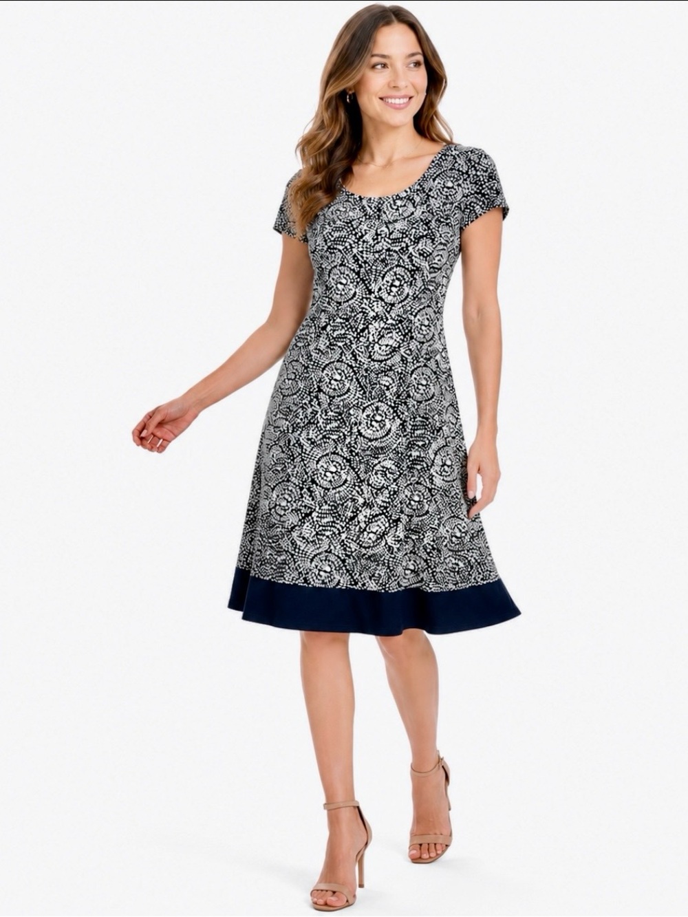 Connected Apparel Abstract Burst Sheath Dress Sz 12 Navy Blue Officecore Mod